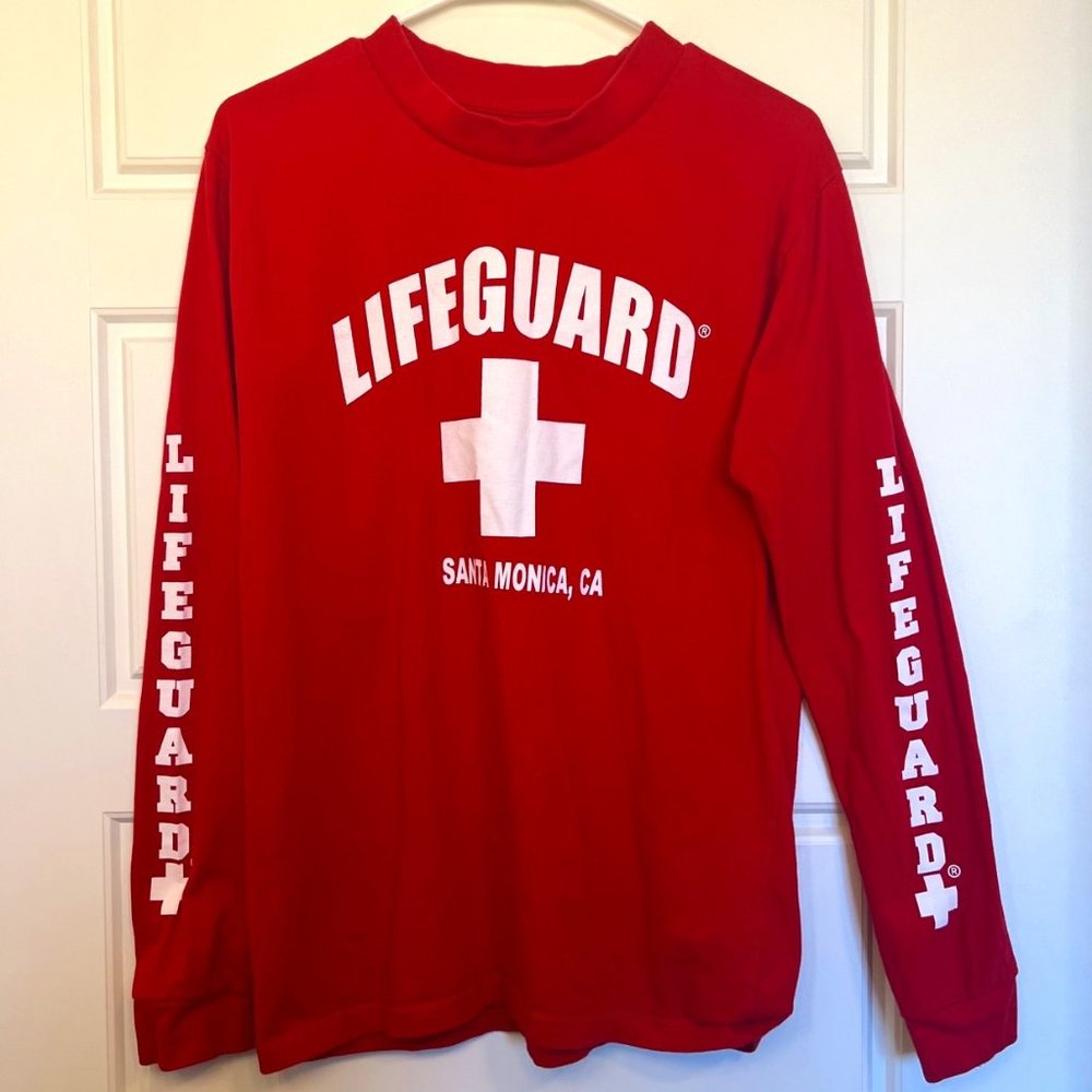 Santa Montica Lifeguard Shirt Red Long-Sleeved Excellent Condition.